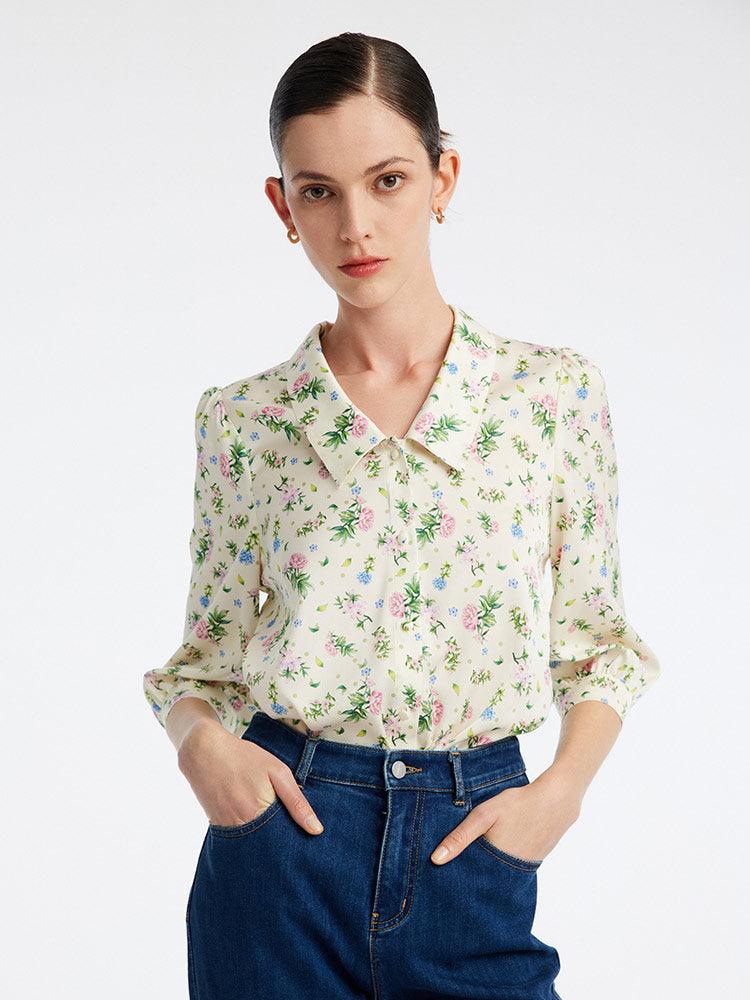 19MM Floral V-Neck Slim Shirt GOELIA