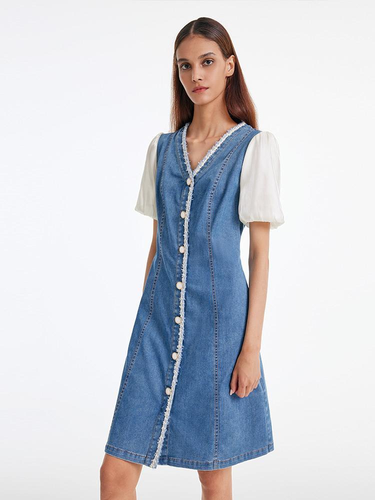 Denim Patchwork Tweed Dress GOELIA