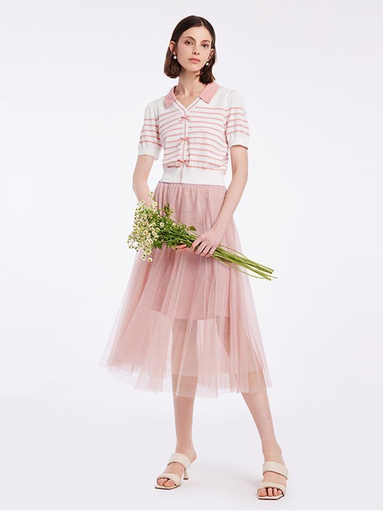 Two-Piece Set Knitted Cardigan And Tulle Skirt GOELIA