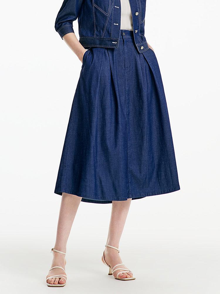 Blue Rubber Waist Denim Skirt GOELIA