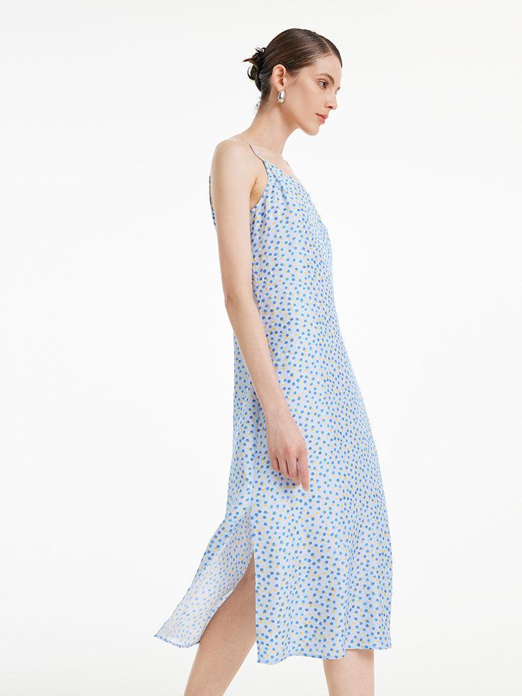 16.5 Momme Silk Jacquard Spaghetti Strap Dress GOELIA