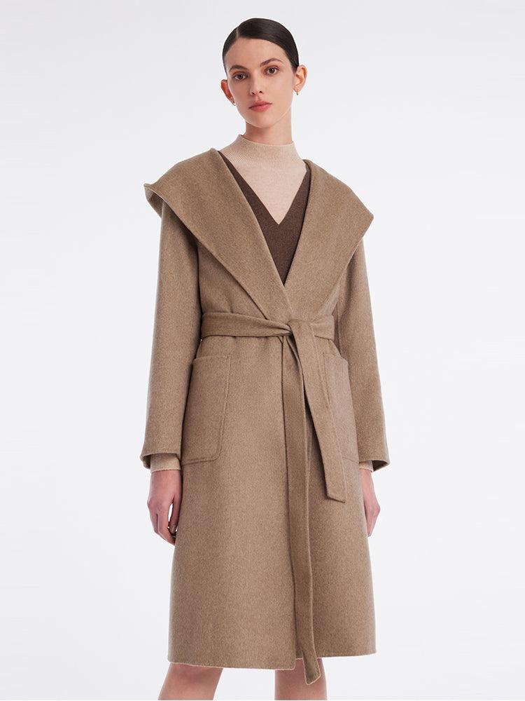 Full Lamb Wool Cashmere Hooded Overcoat GOELIA