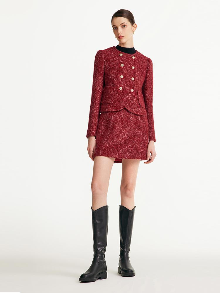 Red Double-Breasted Tweed Crop Jacket GOELIA