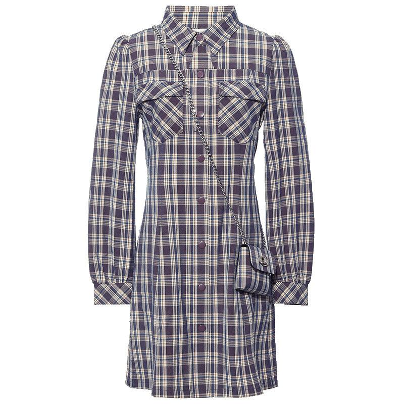 Gathered Waist Plaid Dress GOELIA