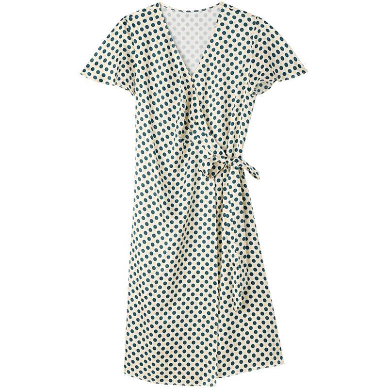 16 MM Pure Silk Polka Dots Printed Tea Dress GOELIA