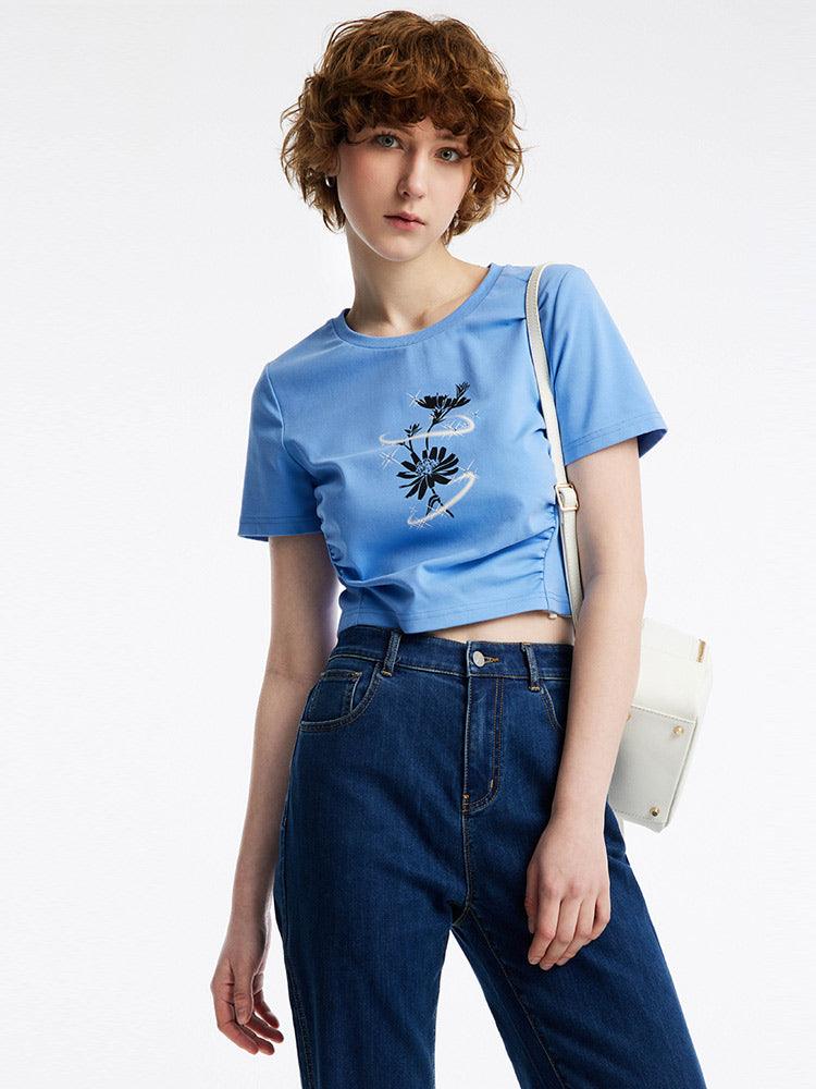 Blue Printed Short Tops