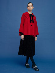 Chili Red Lapel Cape Woolen Coat GOELIA