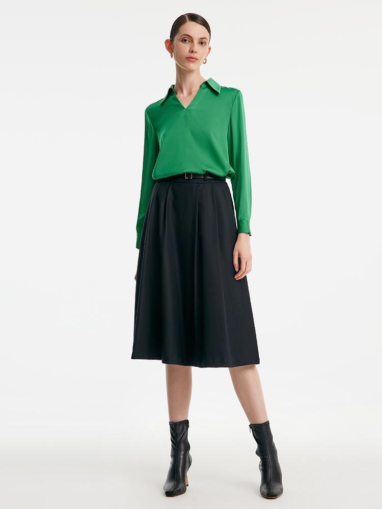 Worsted Wool A-shaped Half Skirt With Leather Belt GOELIA