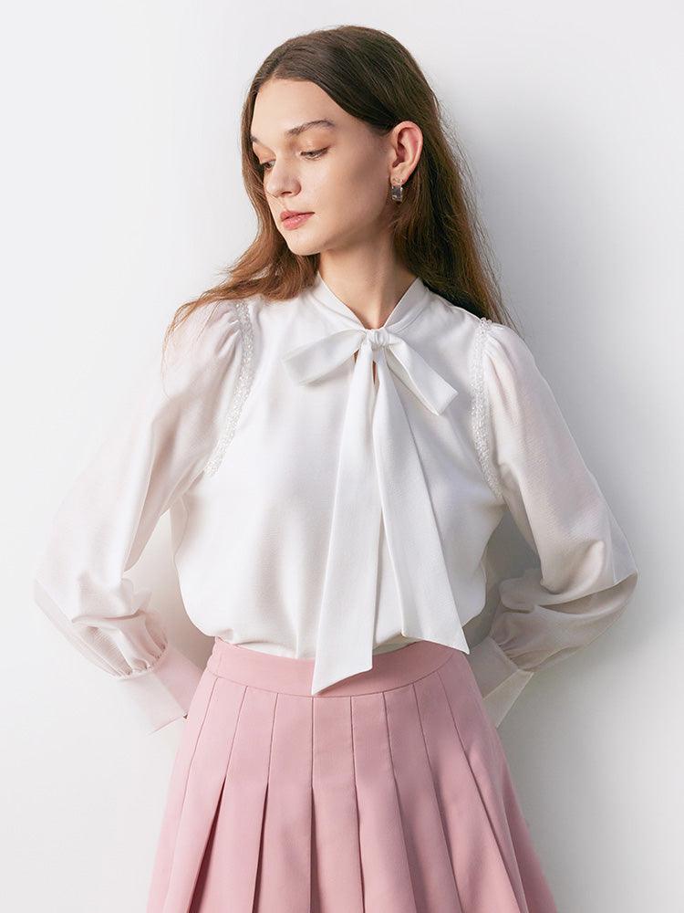 White Reversible DIY Bow Crystal Blouse GOELIA