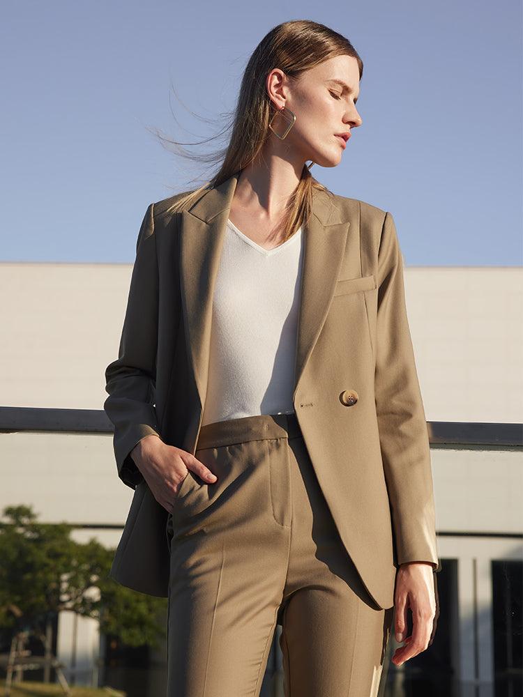 Dusty Olive Worsted Slim Blazer GOELIA