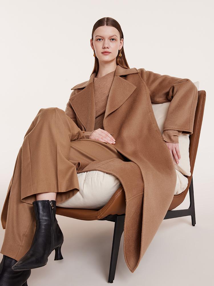 Camel Pure Cashmere Lapel Coat GOELIA