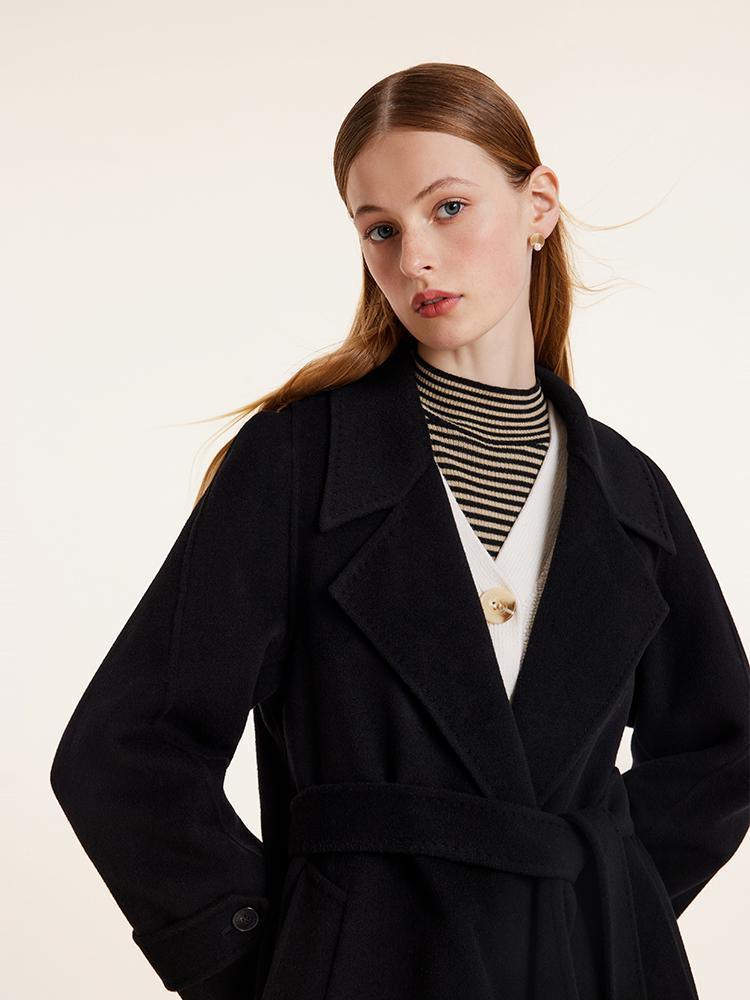 Wool And Cashmere Double-Faced Lapel Coat With Belt GOELIA