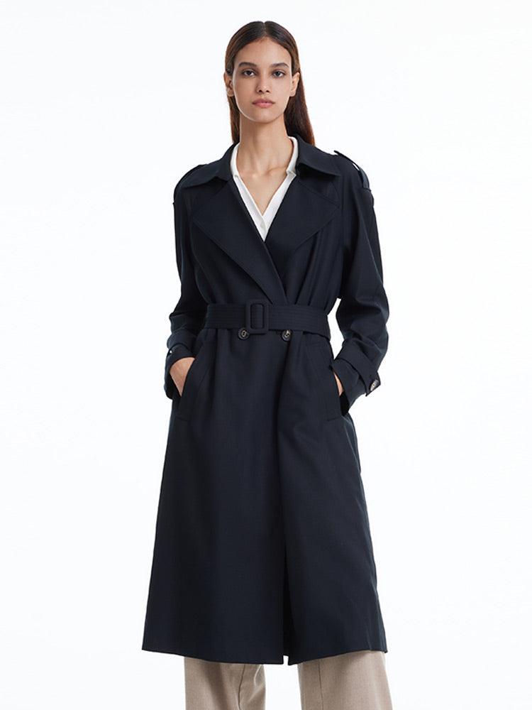 Worsted Wool Trench Double-Breasted Coat GOELIA