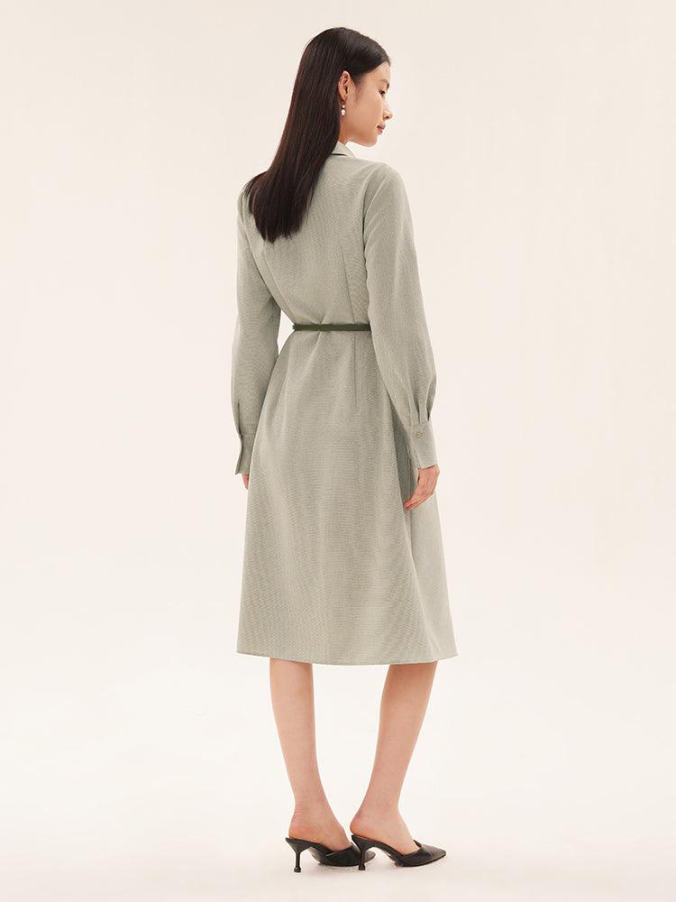 Green Color Block Collar Dress GOELIA