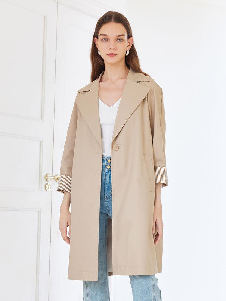 Khaki Striped inside Trench Coat With Belt GOELIA