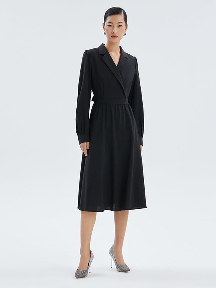 Machine Washable Worsted Wool Blazer Lapel Dress GOELIA