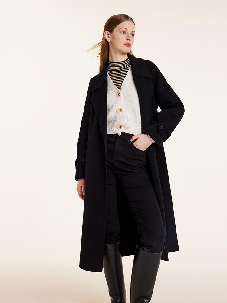 Wool And Cashmere Double-Faced Lapel Coat With Belt GOELIA