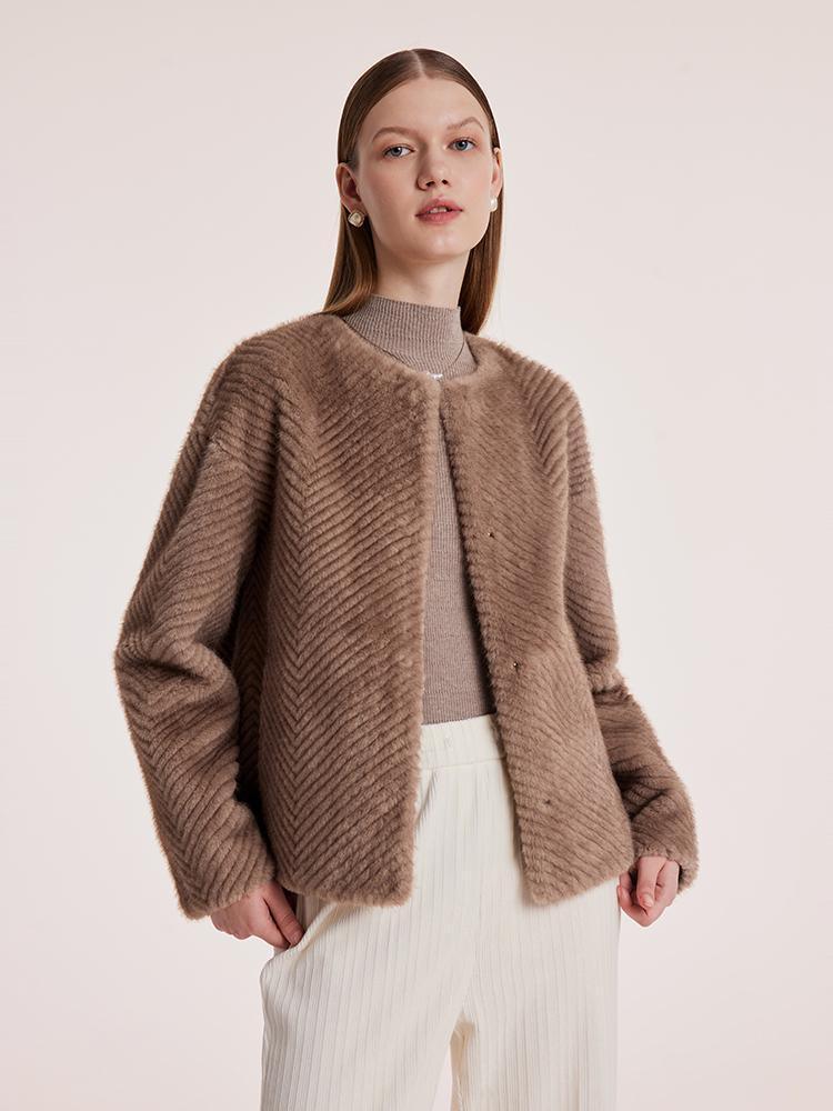 Eco-friendly Fur Short Round Neck Coat GOELIA