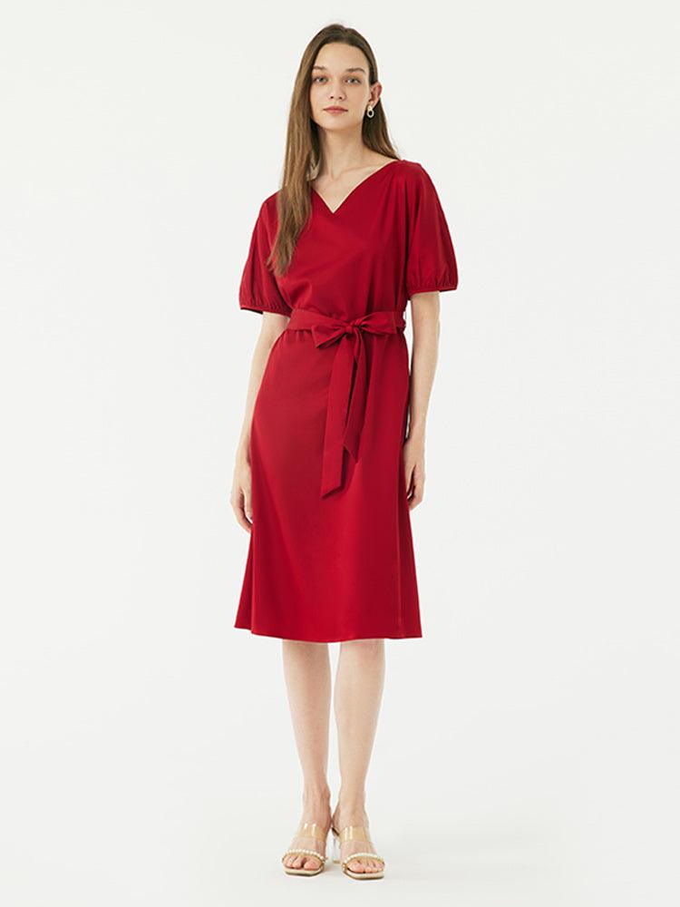 Short Sleeve V-Neck Dress (With Belt) GOELIA