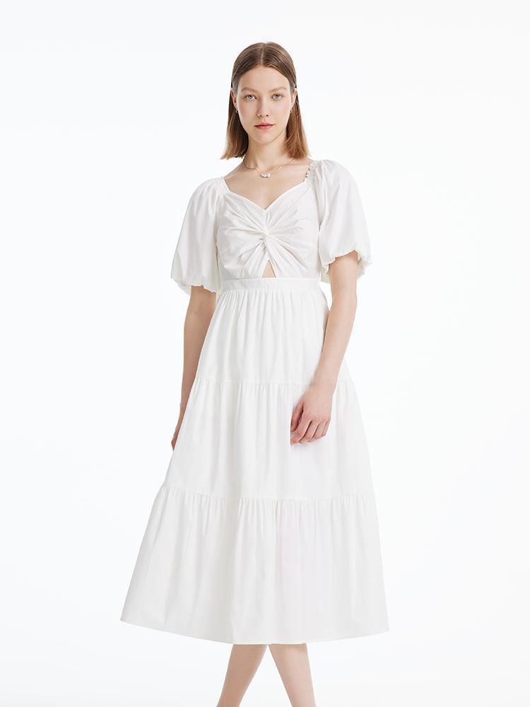 White Puff Sleeve Dress GOELIA