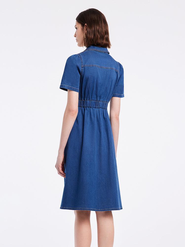 V-neck Waist-skimming Denim Dress GOELIA