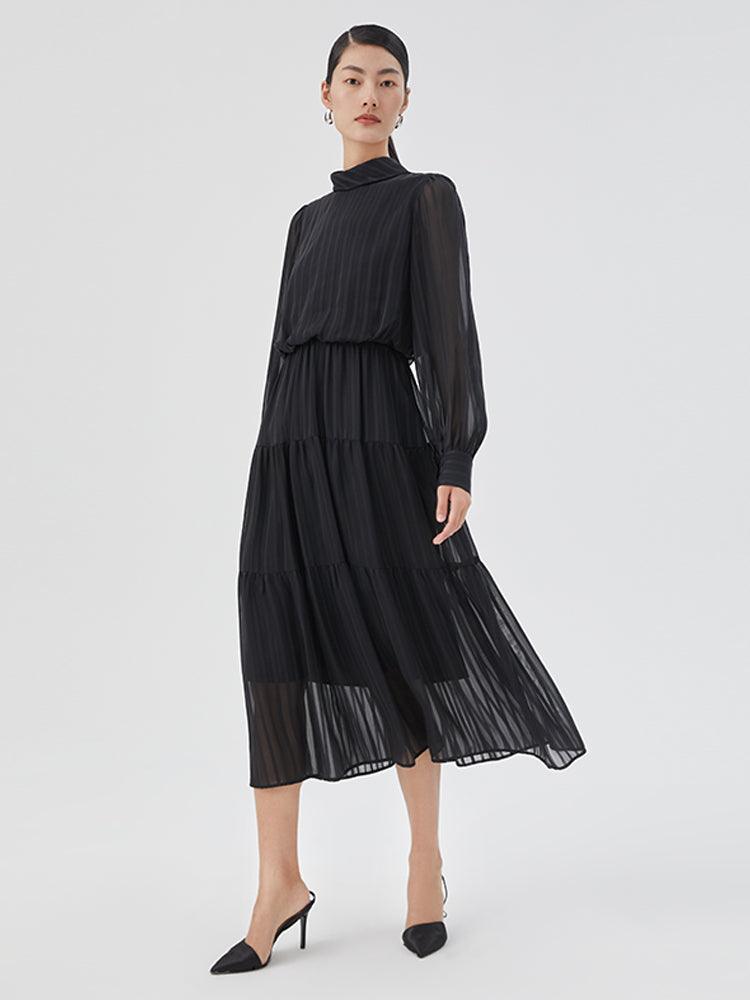 Dark Striped Flutter Dress GOELIA