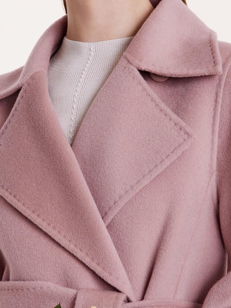 Pink Pure Cashmere Straight Lapel Coat GOELIA