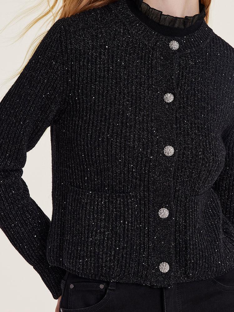 Black Sequins Wool Cardigan GOELIA