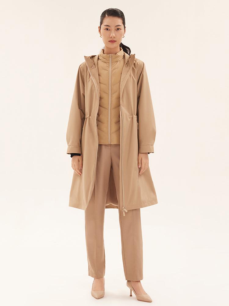 Camel Trench Coat & Down Vest Two-Piece Set GOELIA