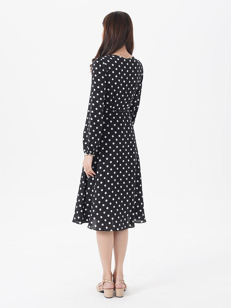 V-Neck Silk Polka Dot Dress GOELIA