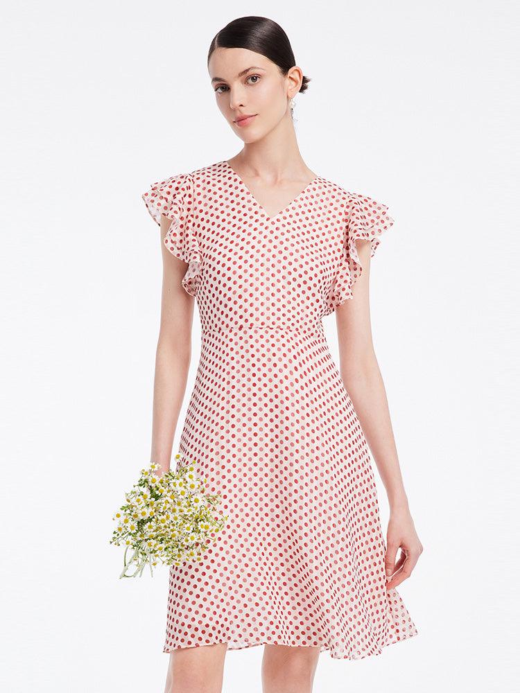 Polka Dots Ruffle Sleeve Dress GOELIA