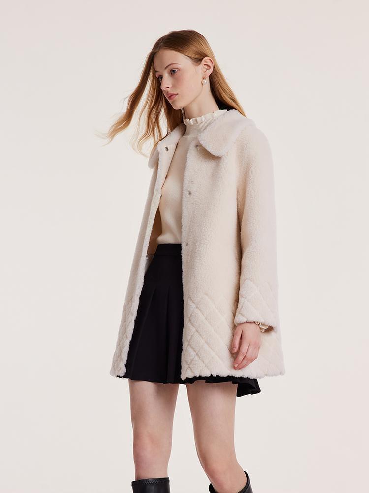 White Mid-Length Velour Coat With Bowknot GOELIA