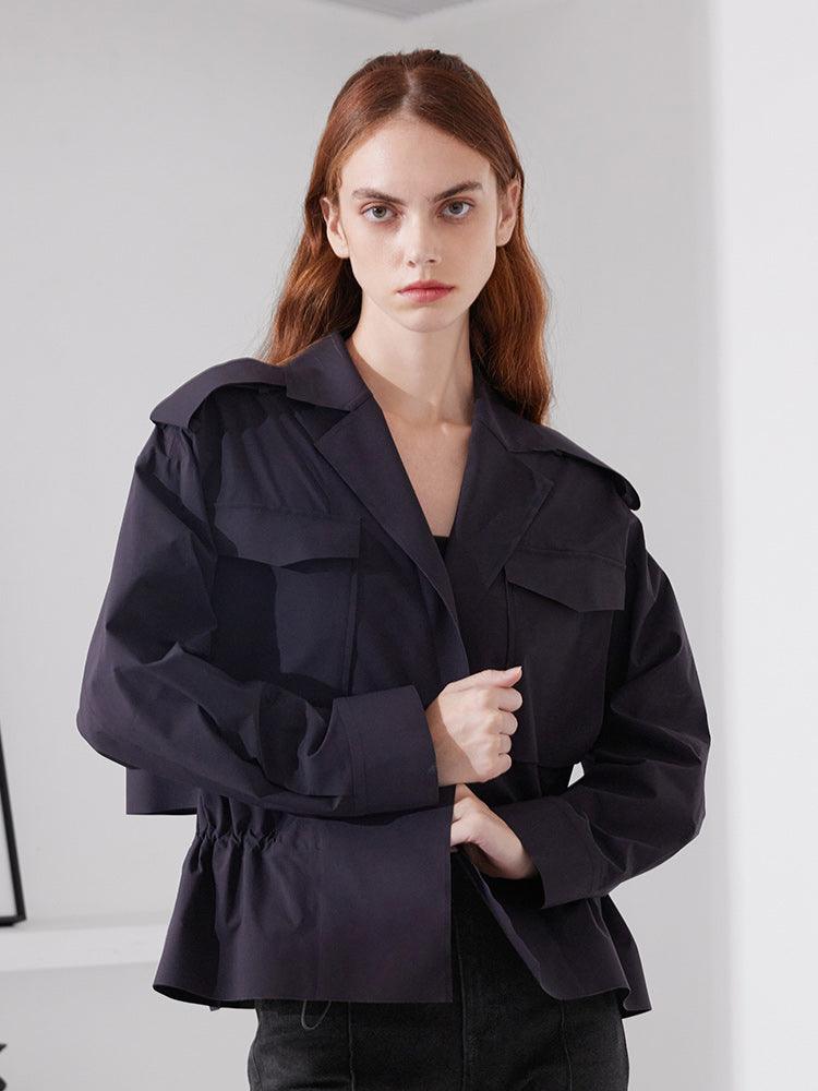 Black Cool Style Crop Trench Coat GOELIA