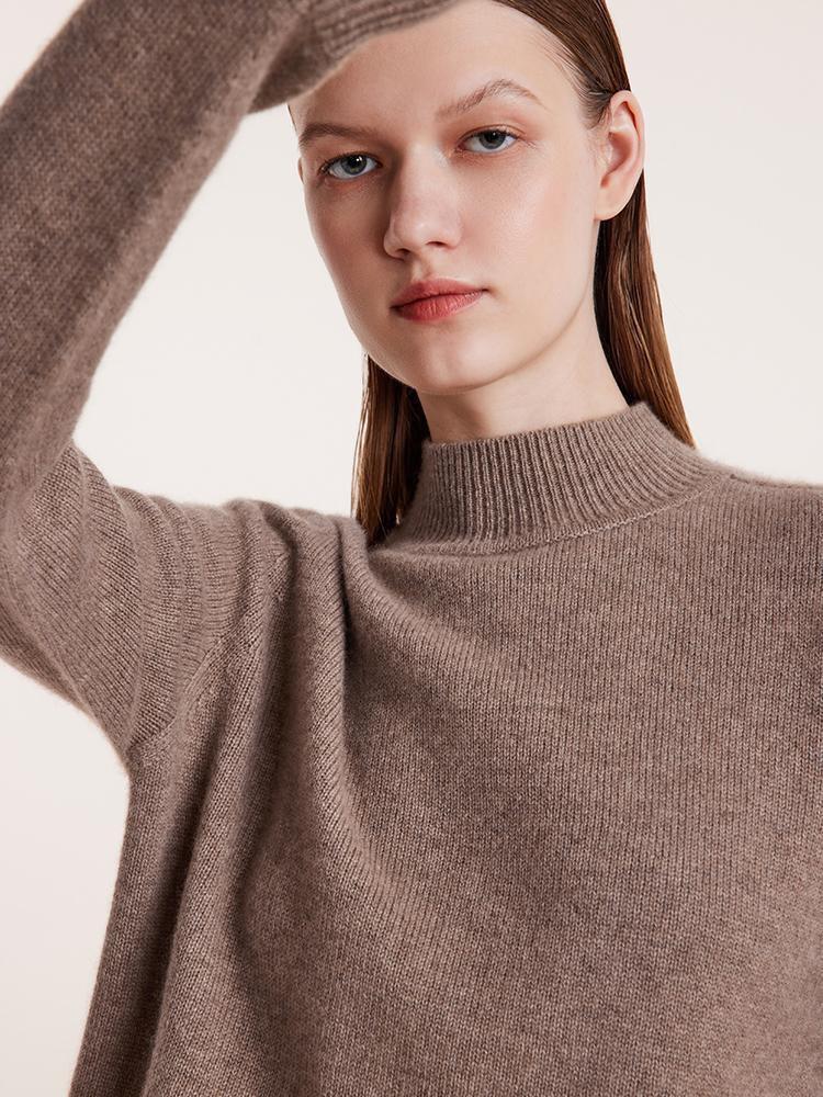 Pure Cashmere Seamless Mock Neck Slim Sweater GOELIA