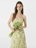 Lovely Printed Shirring Slip Asymmetric Dress GOELIA