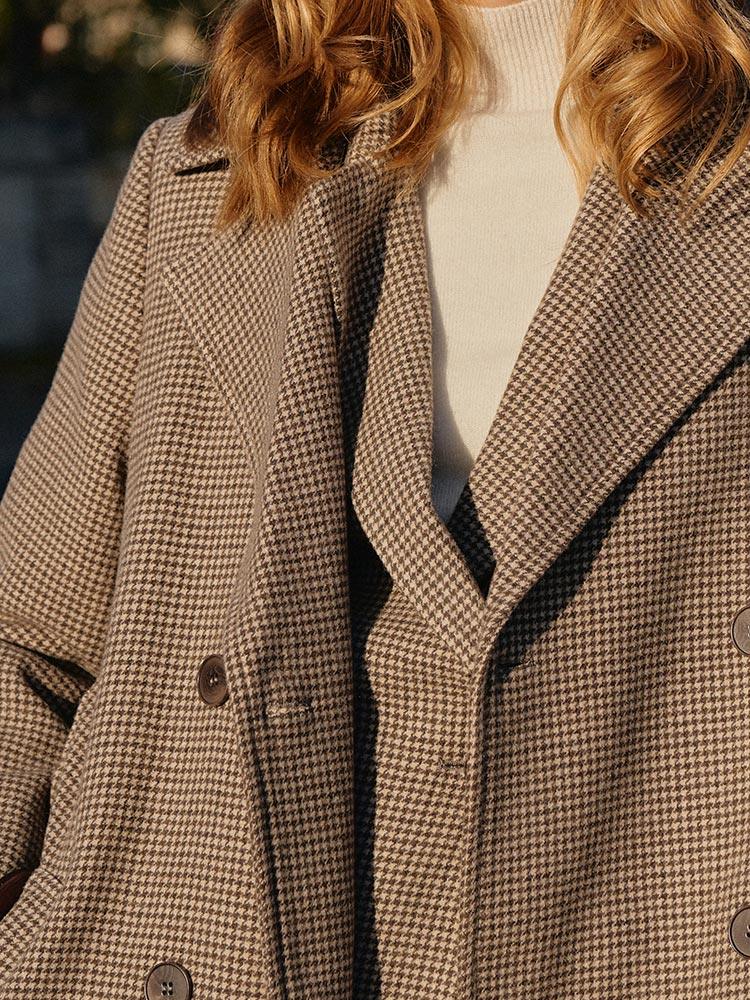 Houndstooth Pattern Trench Coat GOELIA