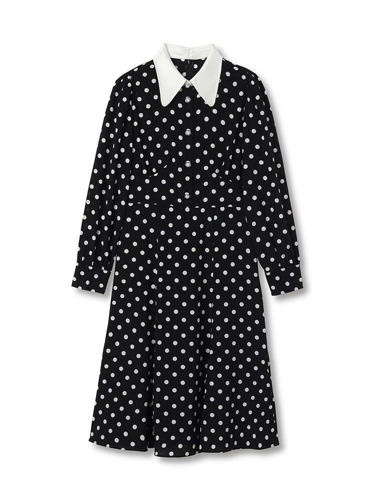 Polka Dots Fishtail Mulberry Silk Dress GOELIA