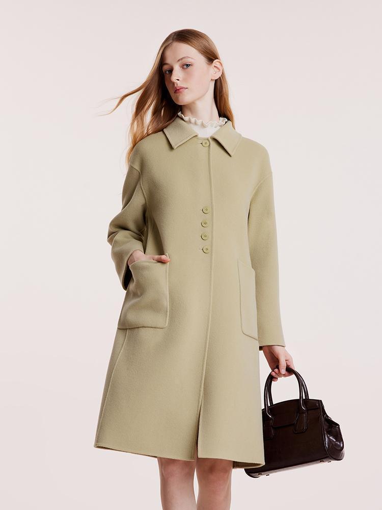 Green Pure Wool Lapel Double-Faced Coat GOELIA