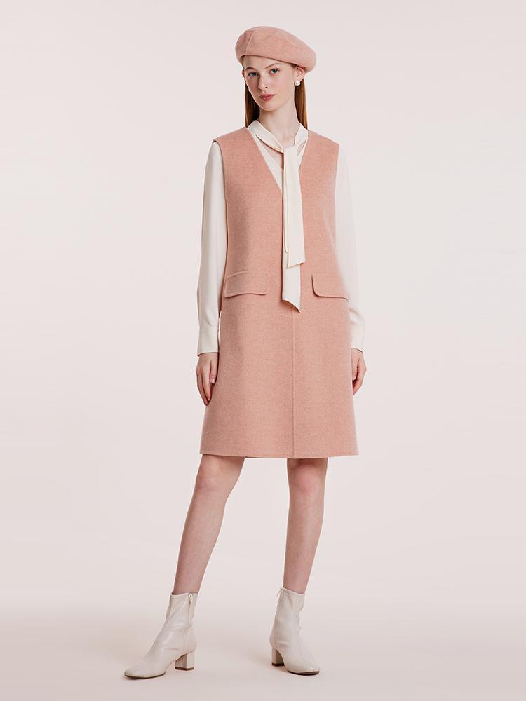 Pure Double-Faced Wool Vest Dress And Shirt Two-Piece Set With Beret GOELIA