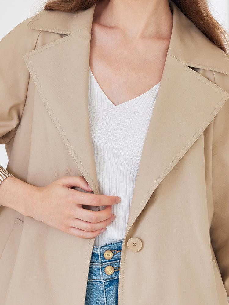 Khaki Striped inside Trench Coat With Belt GOELIA