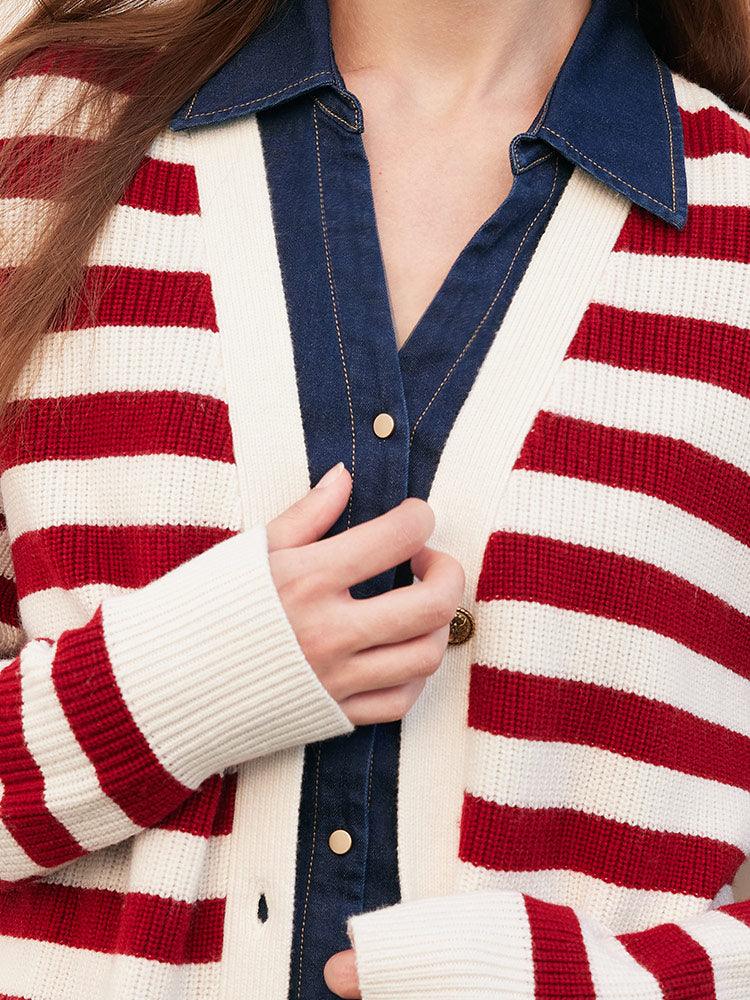 Red&White Stripe Oversized Cardigan GOELIA