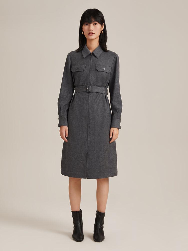 Grey Cashmere Shirt Dress With Belt GOELIA