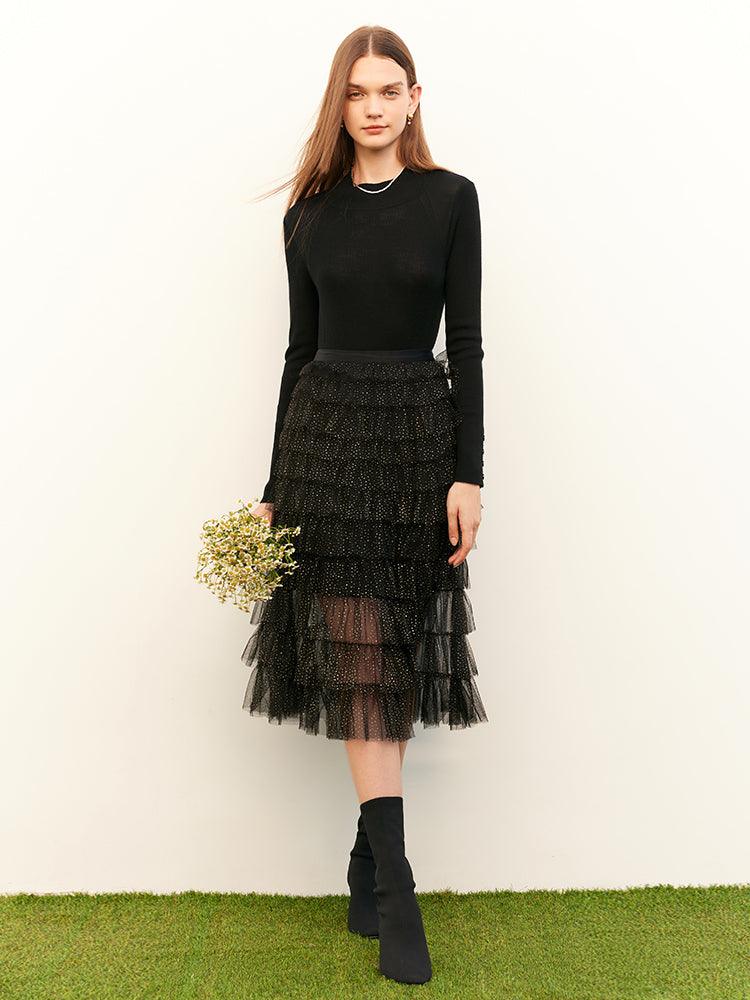 Black Mesh Layered Skirt GOELIA