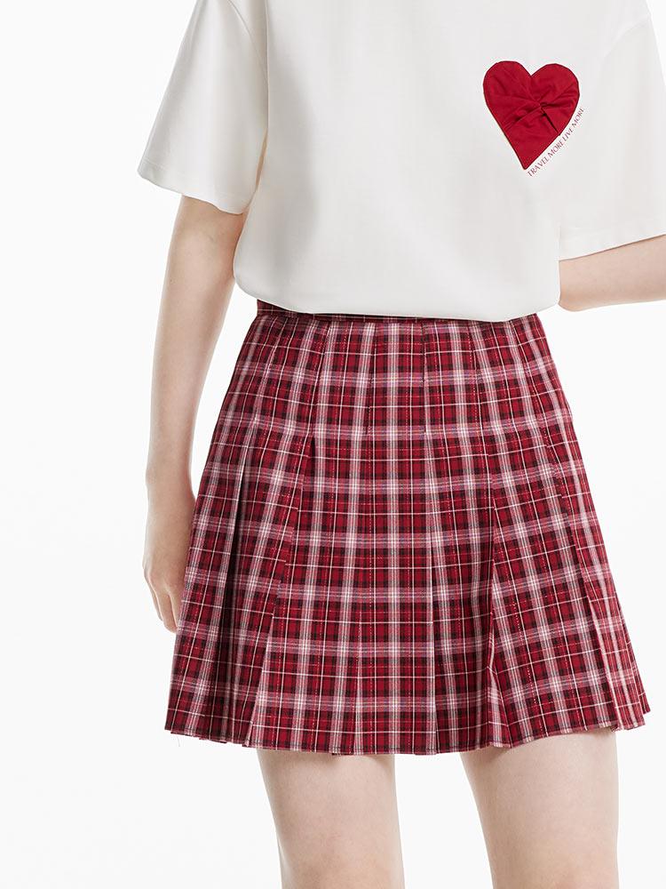 Red Plaid Pleated Skirt GOELIA