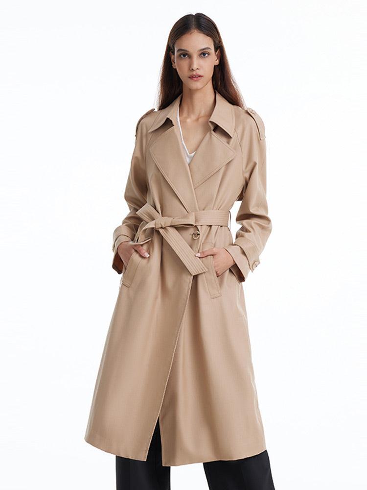 Worsted Wool Trench Double-Breasted Coat GOELIA