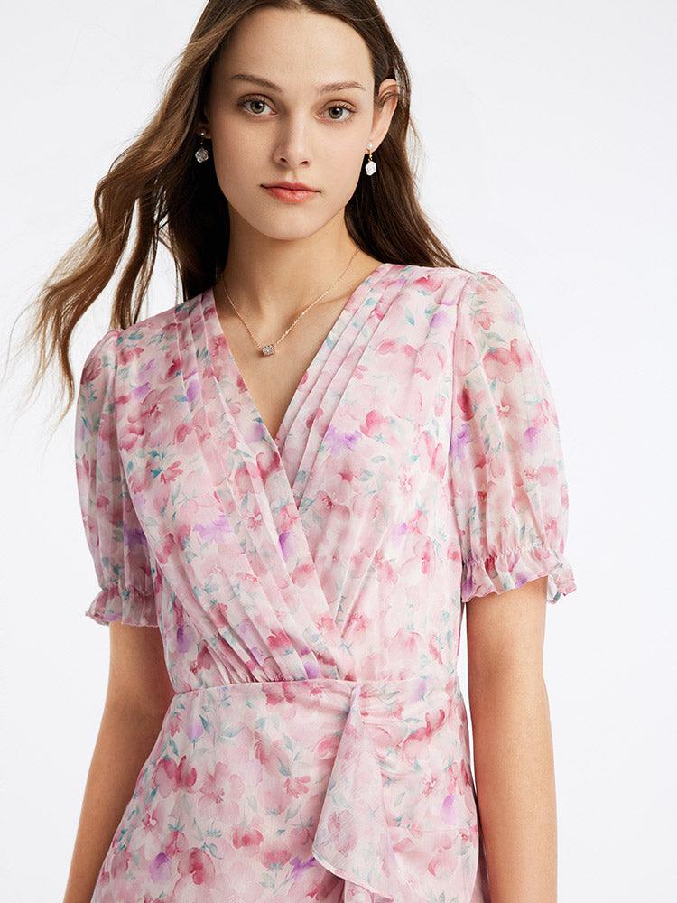 Pink Floral Short Sleeve Dress GOELIA