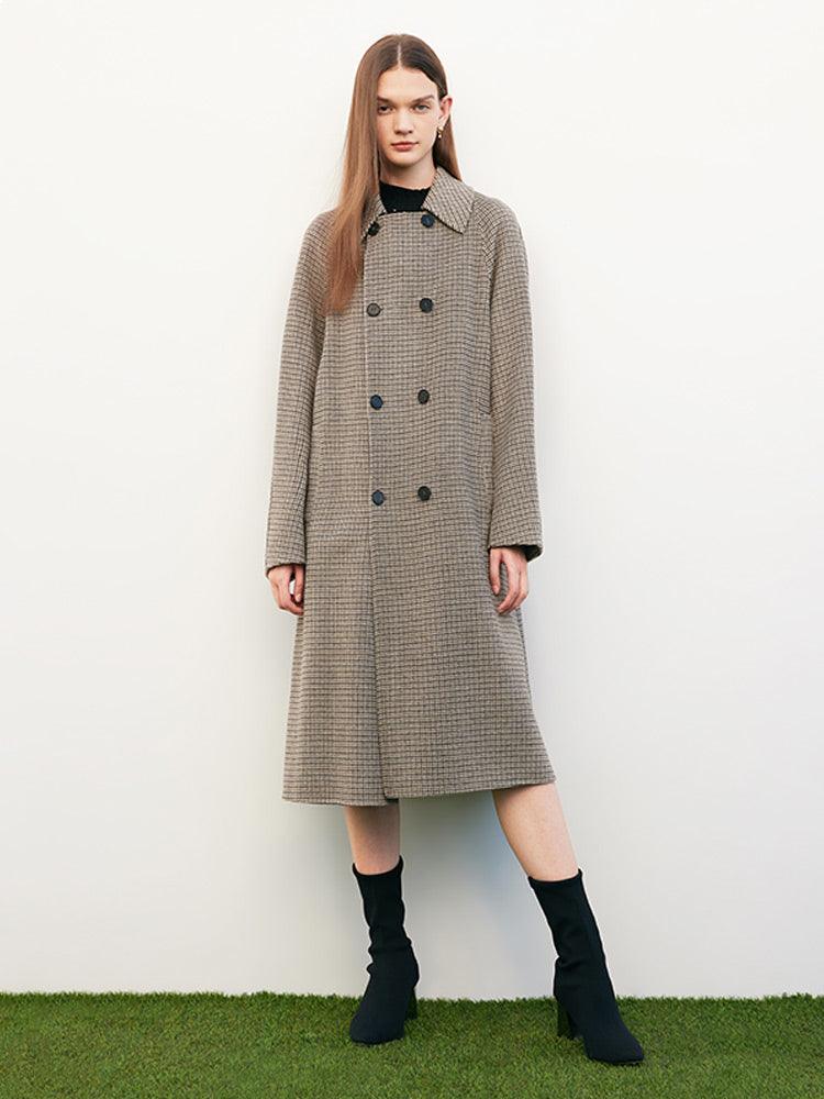 Houndstooth Pattern Wool Coat GOELIA