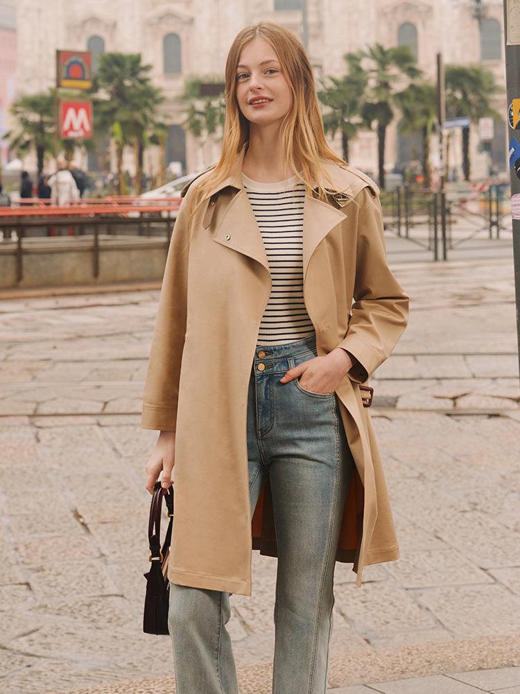 Classic Khaki Lether Trench Coat GOELIA