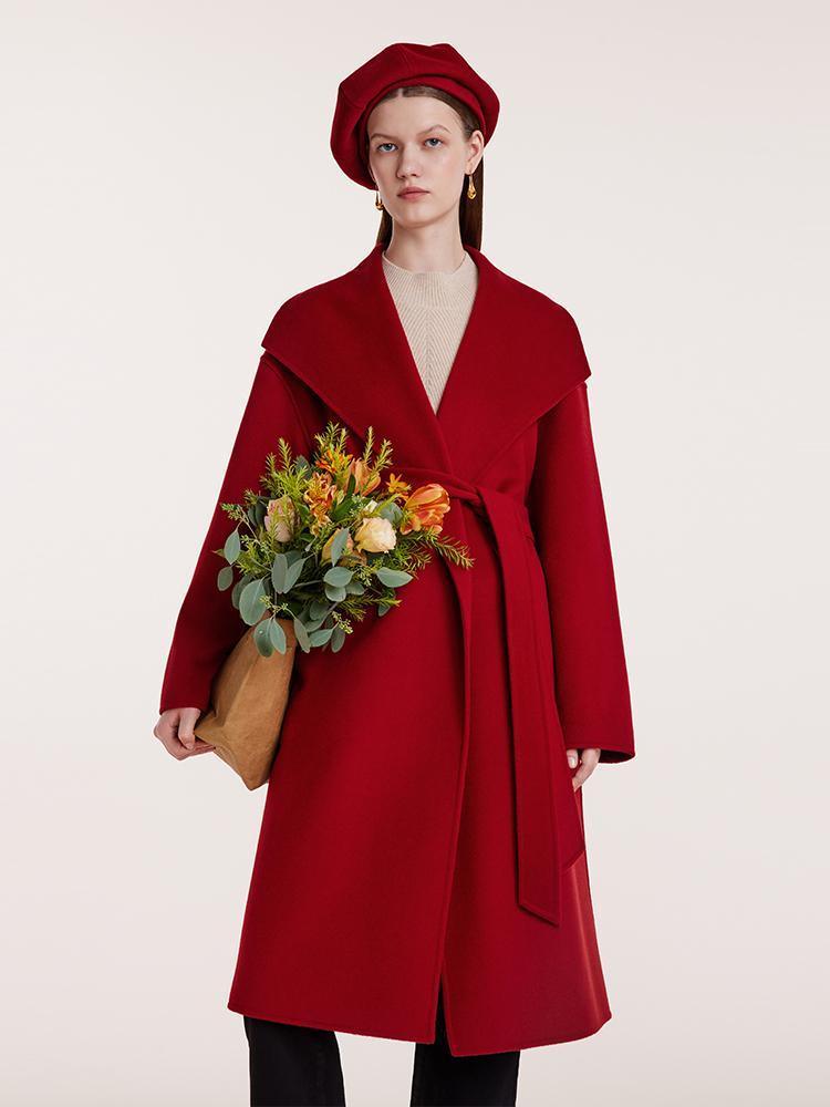 Red Mulberry Silk Wool Lapel Coat GOELIA