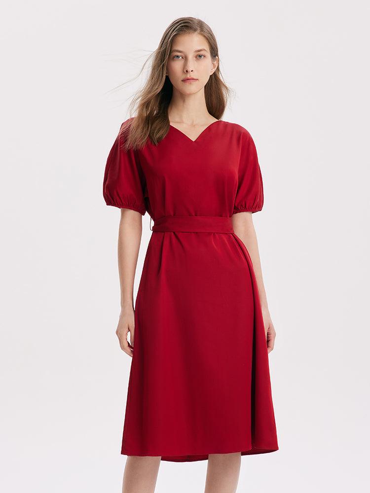 Short Sleeve V-Neck Dress (With Belt) GOELIA